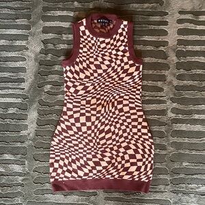 Motel Rocks Brown and Cream Checkered Mini Dress